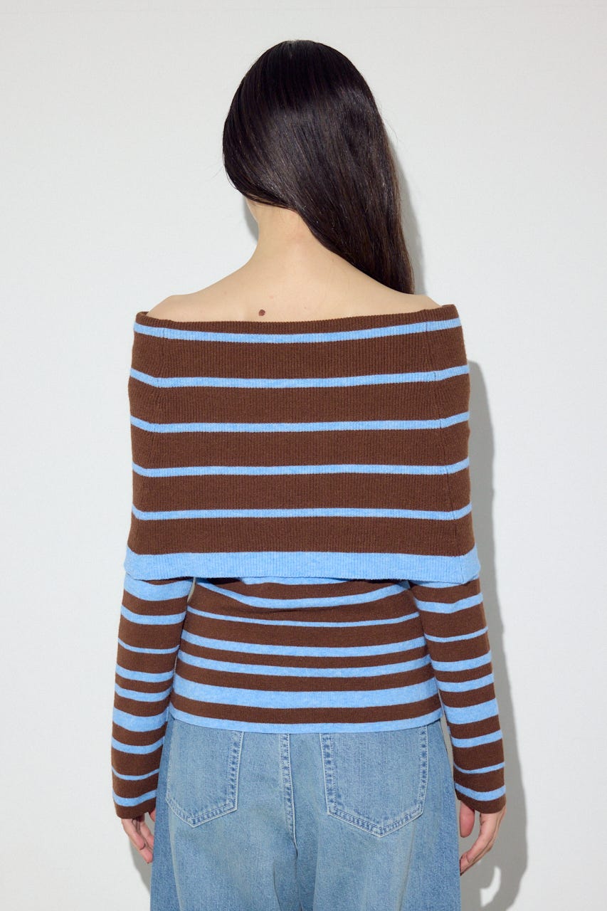 オフショルニットトップス 柄BRN FREE