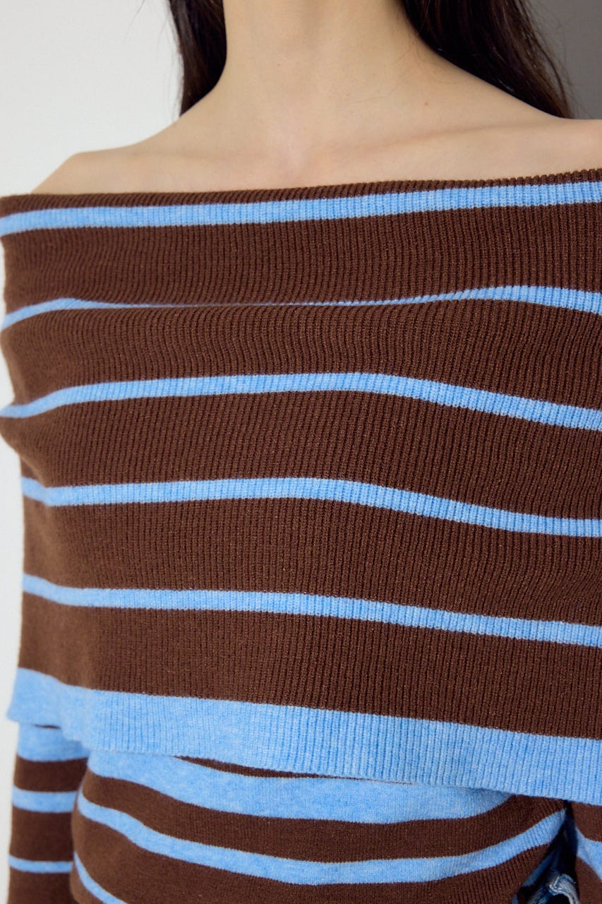 オフショルニットトップス 柄BRN FREE