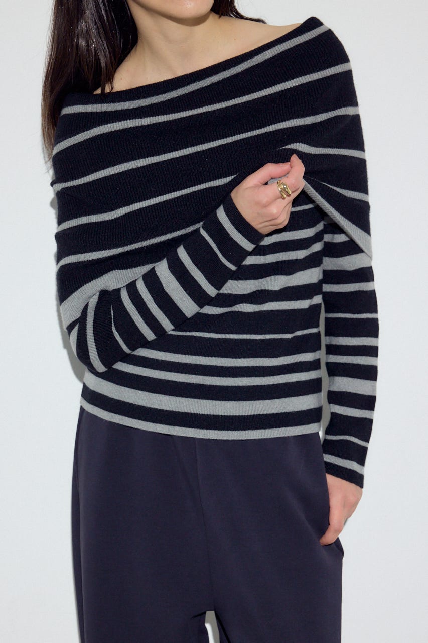 オフショルニットトップス 柄T.GRY FREE