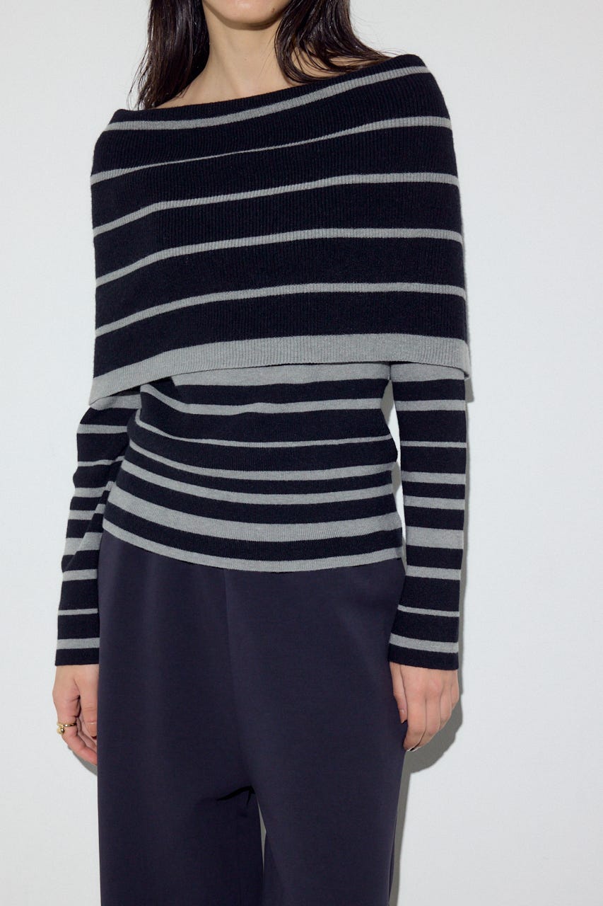 オフショルニットトップス 柄T.GRY FREE