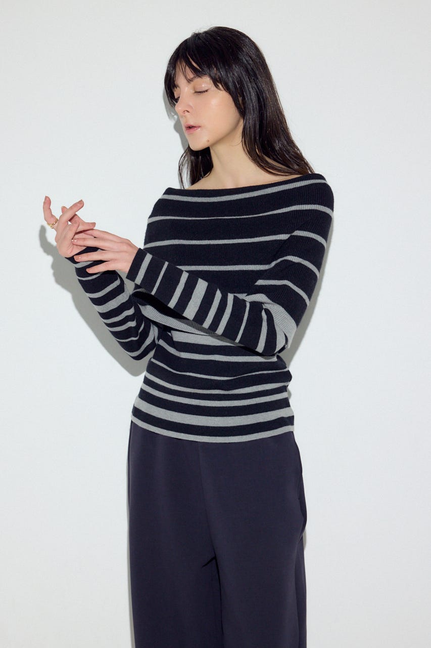 オフショルニットトップス 柄T.GRY FREE