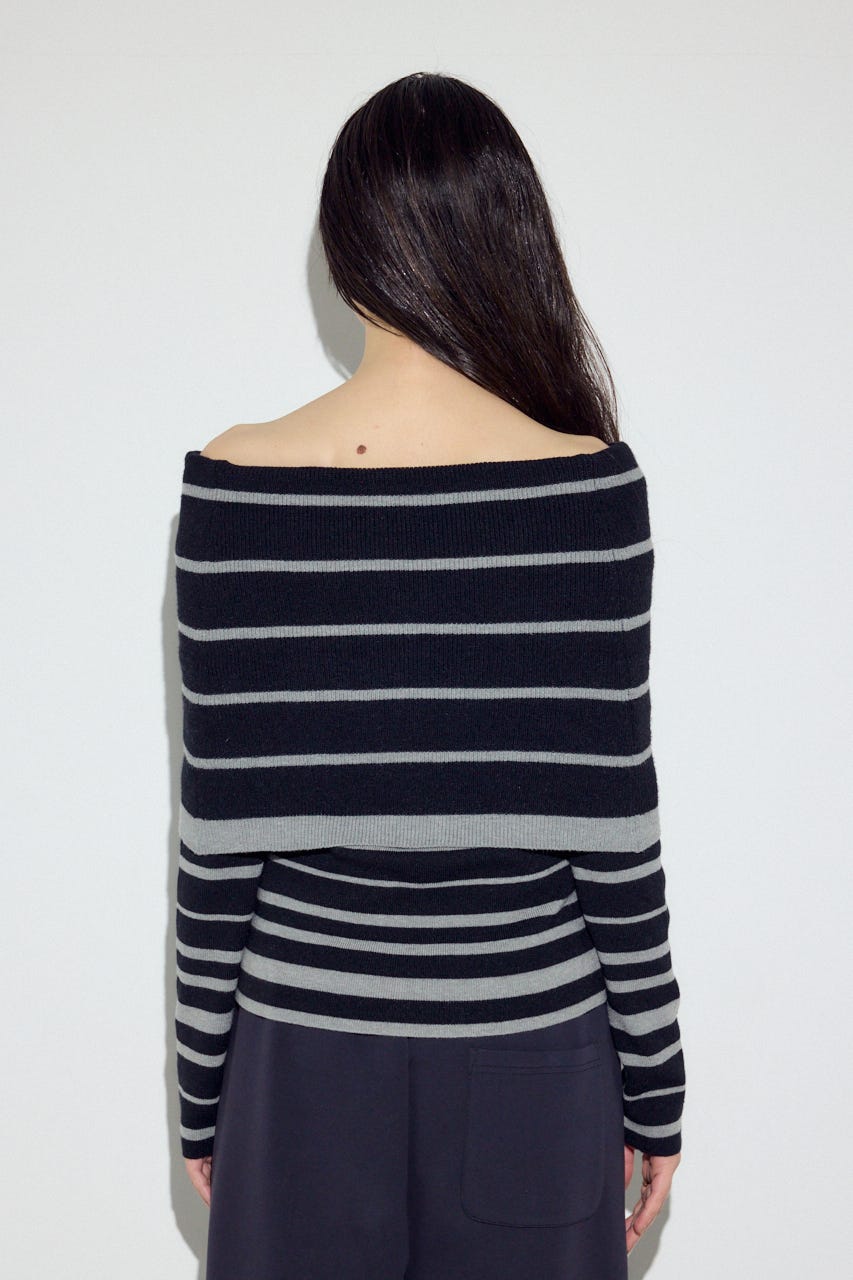 オフショルニットトップス 柄T.GRY FREE