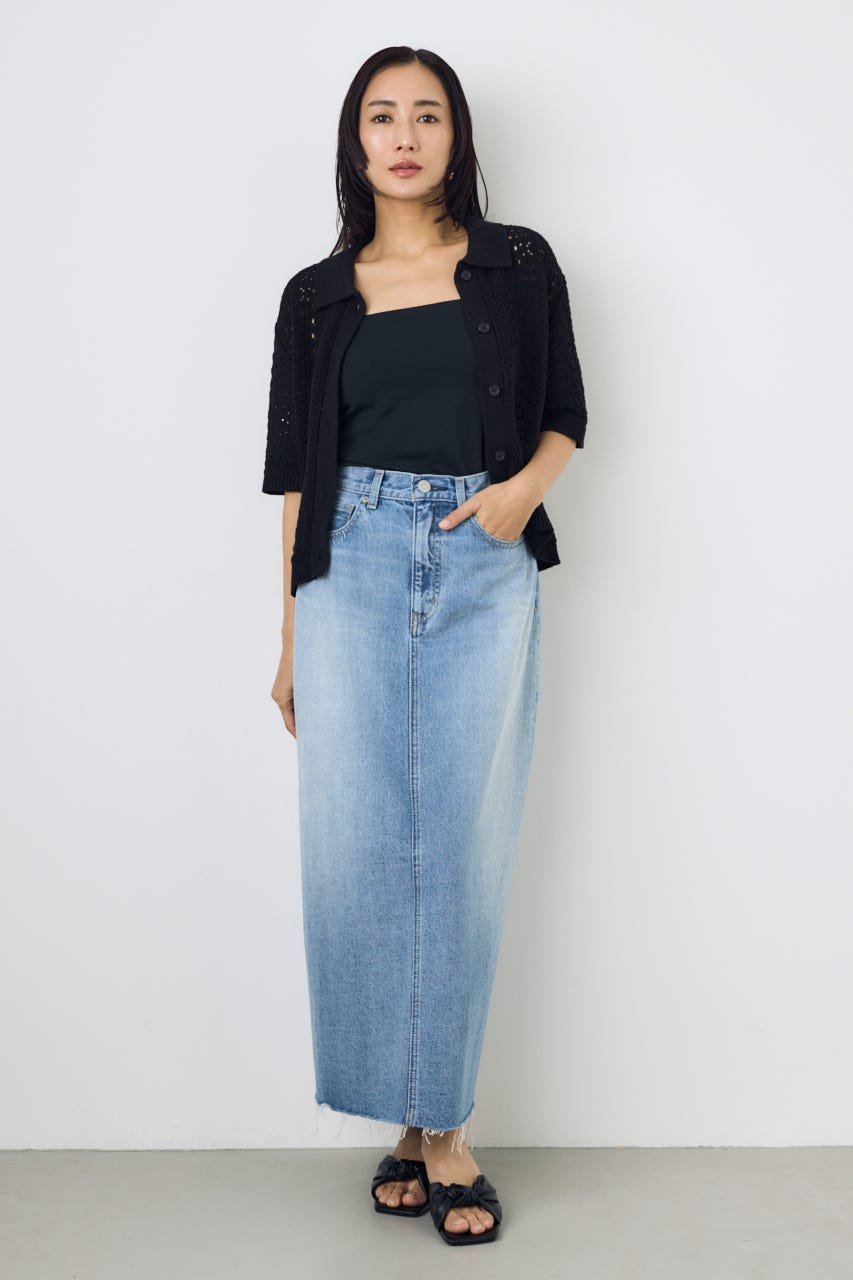 クロシェニットポロカラーカーディガン BLK FREE