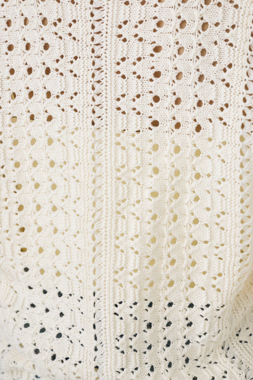 クロシェニットポロカラーカーディガン O/WHT FREE