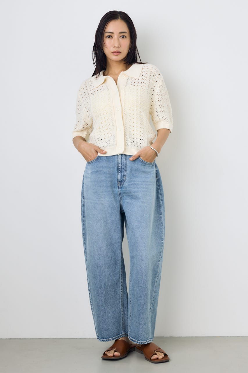 クロシェニットポロカラーカーディガン O/WHT FREE