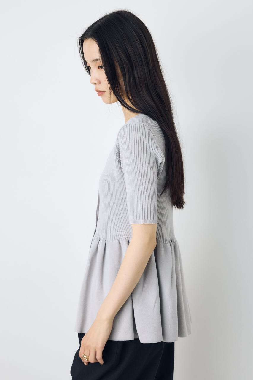 ペプラム5分袖ニットカーディガン L/GRY FREE