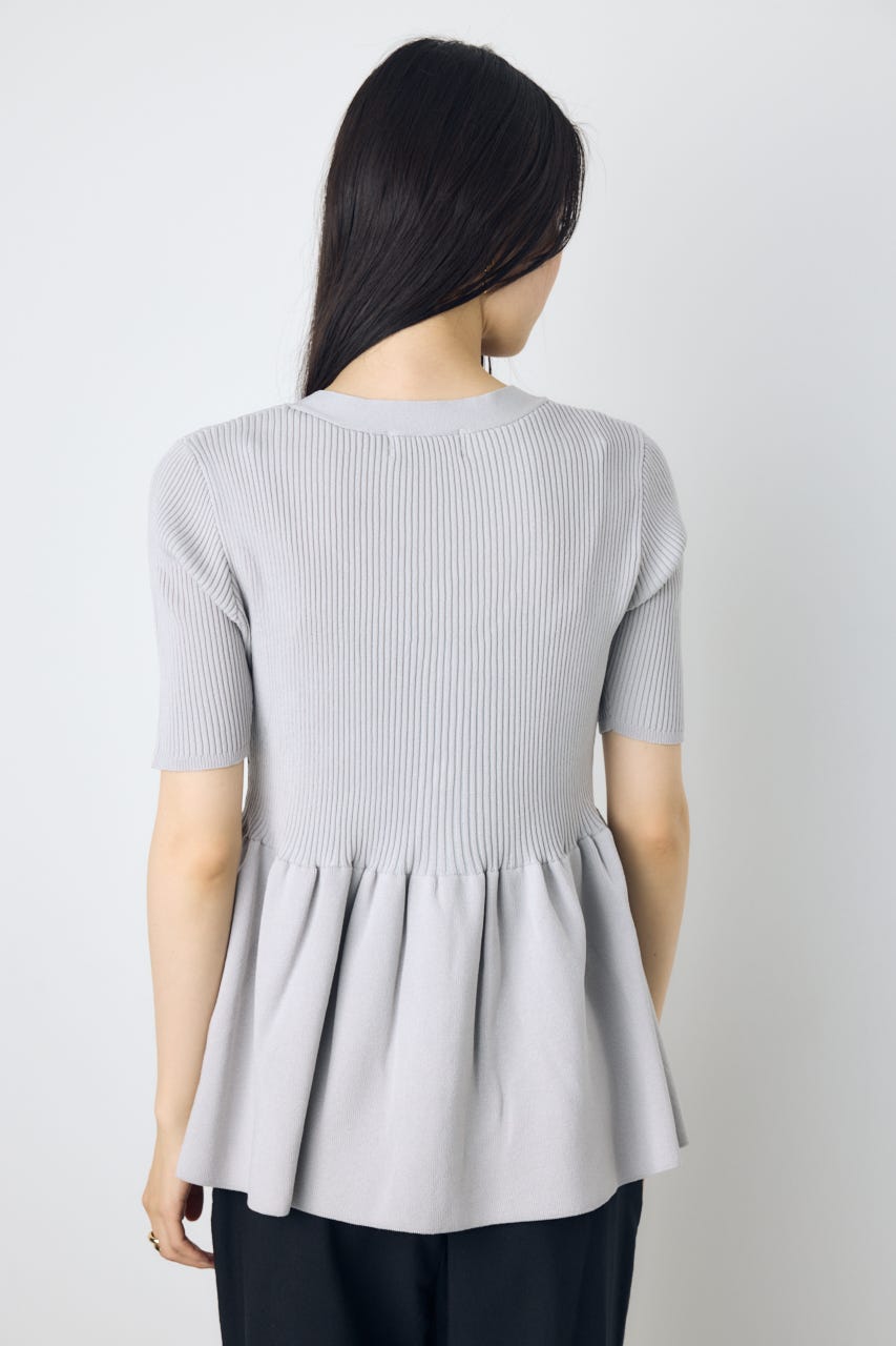 ペプラム5分袖ニットカーディガン L/GRY FREE