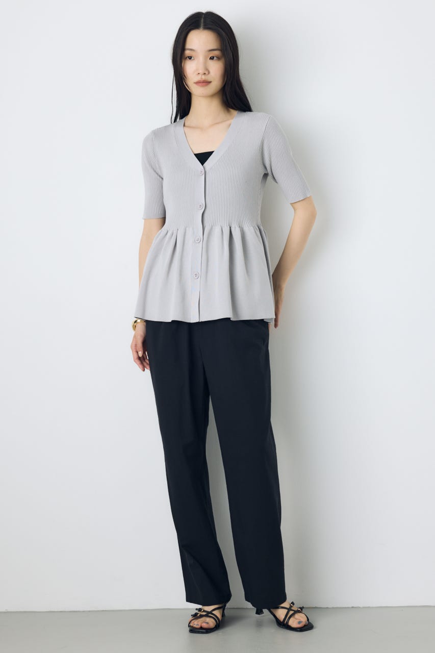 ペプラム5分袖ニットカーディガン L/GRY FREE