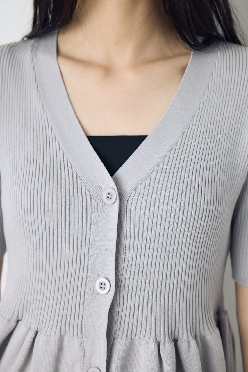 ペプラム5分袖ニットカーディガン L/GRY FREE