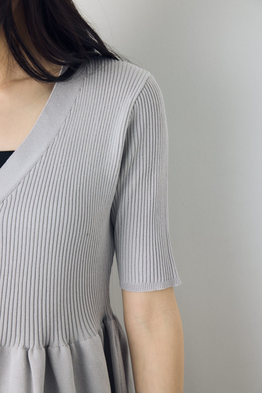 ペプラム5分袖ニットカーディガン L/GRY FREE