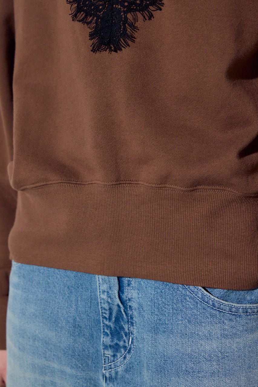 バイカラーレースクルーネックスウェット BRN FREE