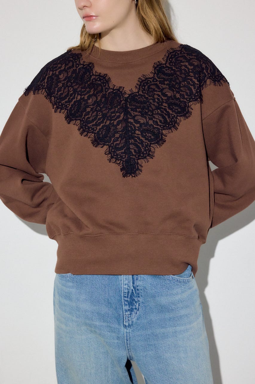 バイカラーレースクルーネックスウェット BRN FREE