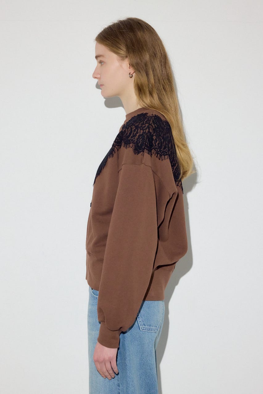 バイカラーレースクルーネックスウェット BRN FREE