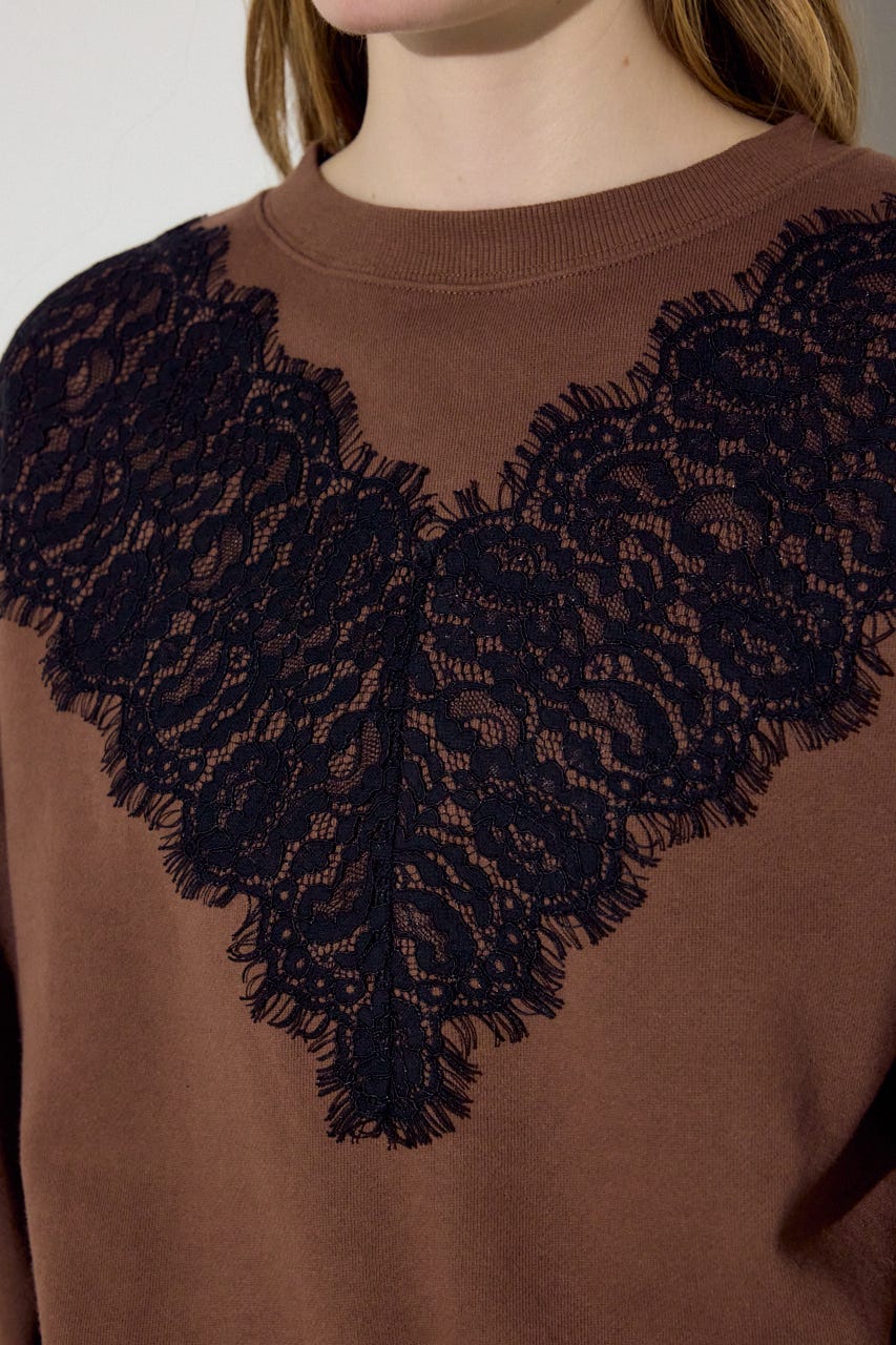 バイカラーレースクルーネックスウェット BRN FREE