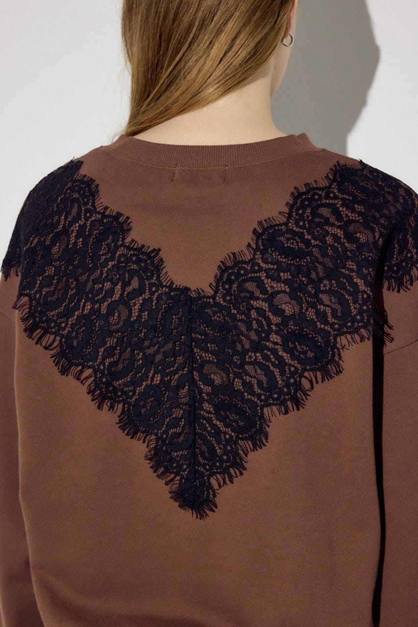 バイカラーレースクルーネックスウェット BRN FREE