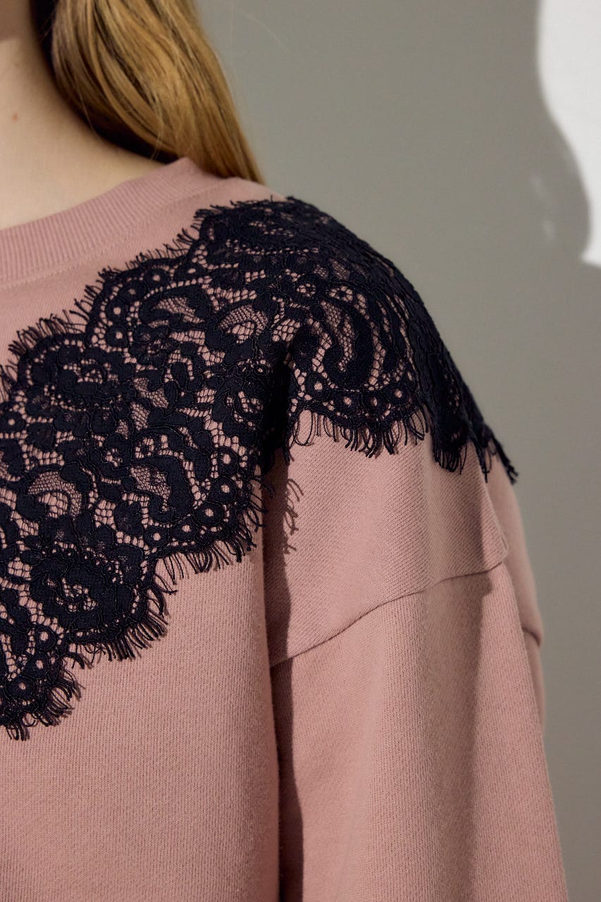 バイカラーレースクルーネックスウェット PNK FREE
