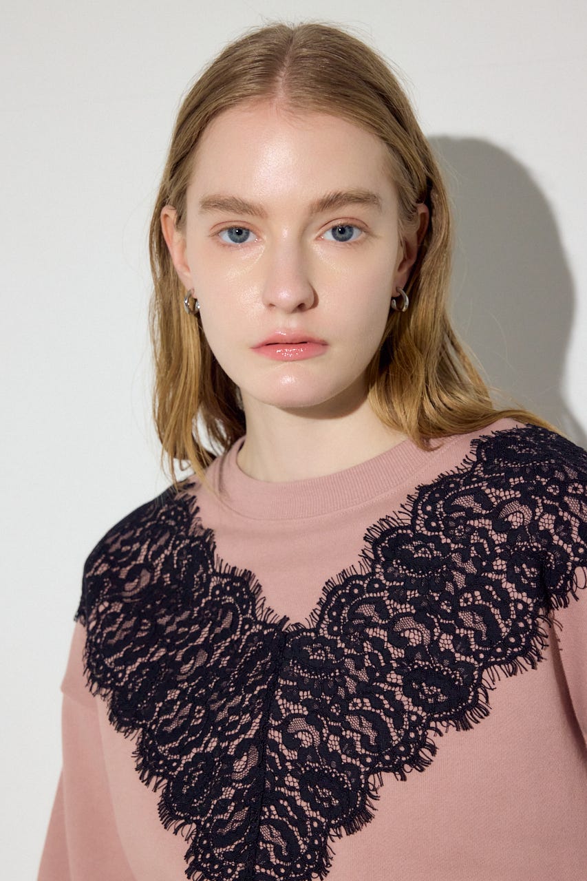 バイカラーレースクルーネックスウェット PNK FREE