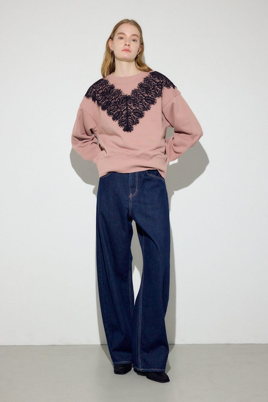 バイカラーレースクルーネックスウェット PNK FREE
