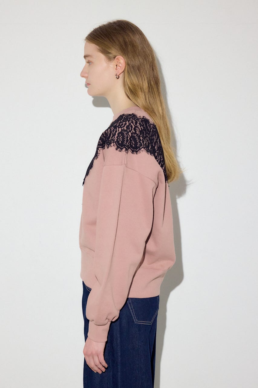 バイカラーレースクルーネックスウェット PNK FREE