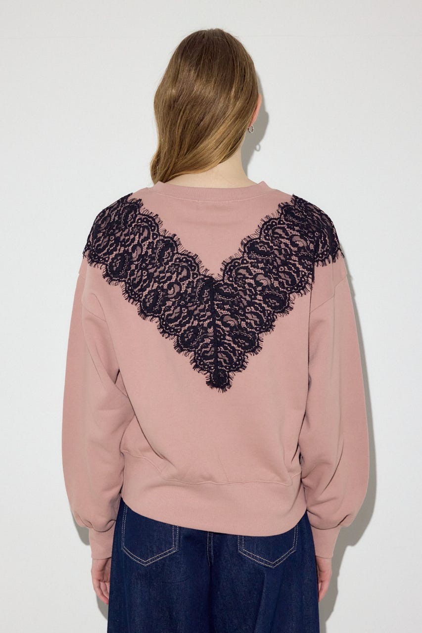 バイカラーレースクルーネックスウェット PNK FREE