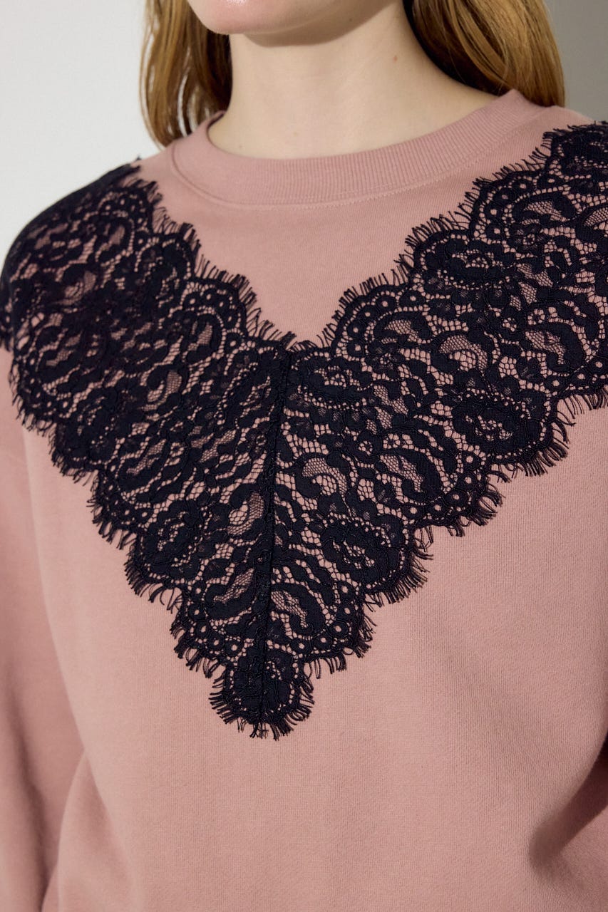 バイカラーレースクルーネックスウェット PNK FREE
