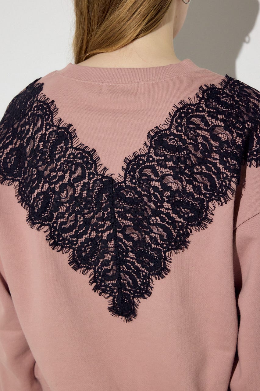 バイカラーレースクルーネックスウェット PNK FREE