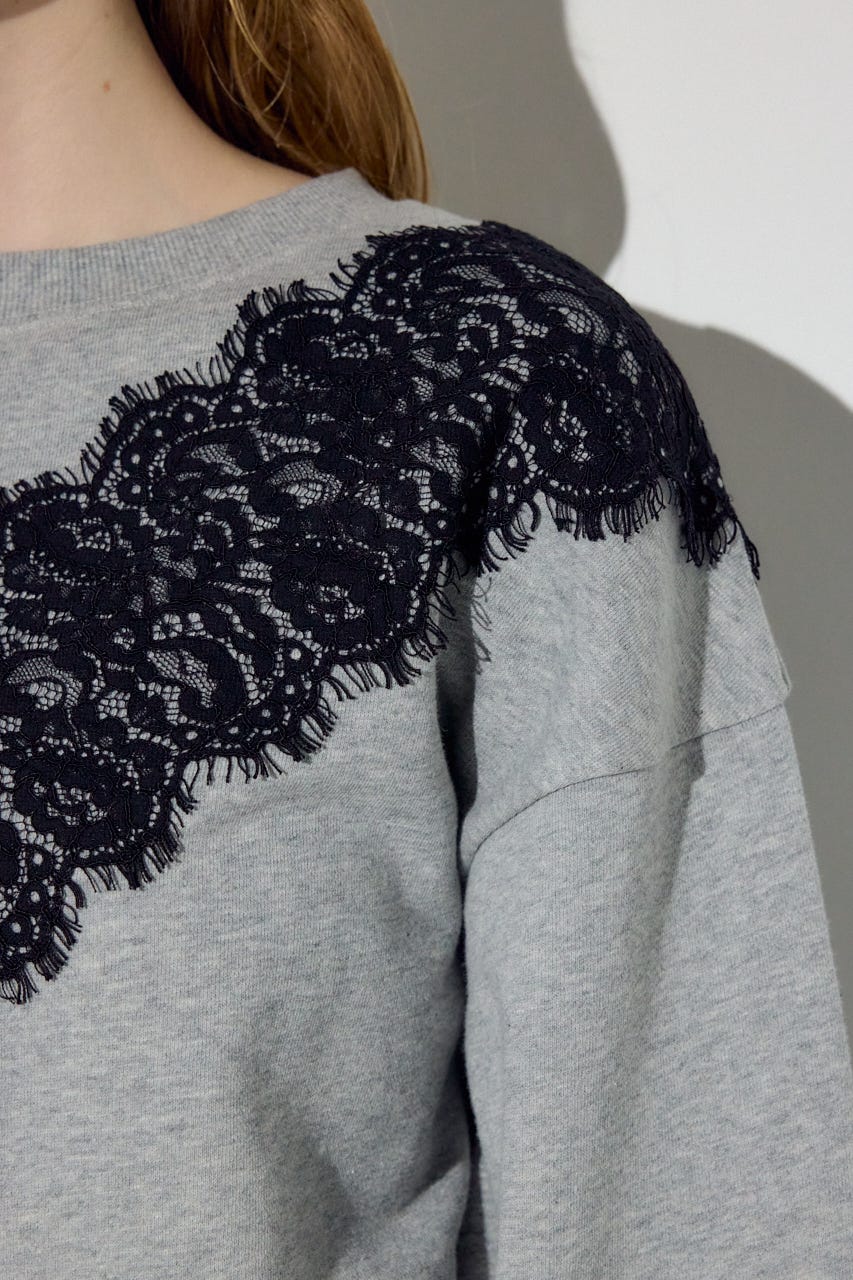 バイカラーレースクルーネックスウェット T.GRY FREE