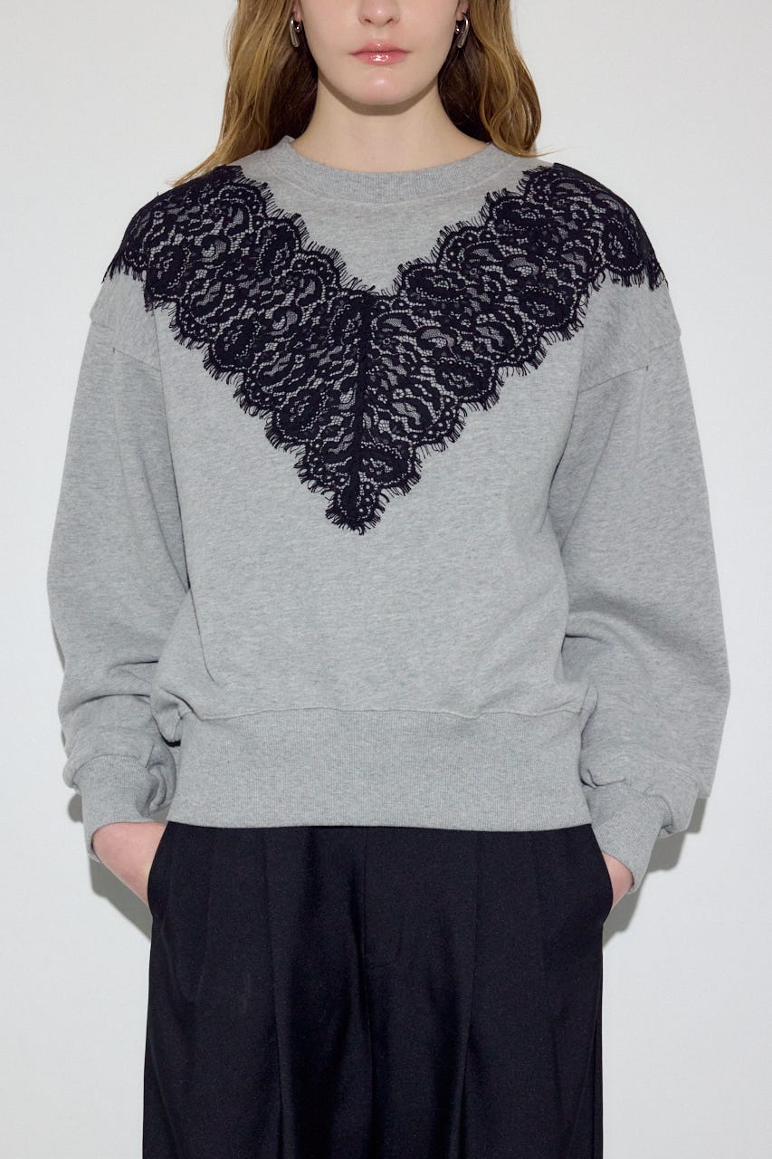 バイカラーレースクルーネックスウェット T.GRY FREE