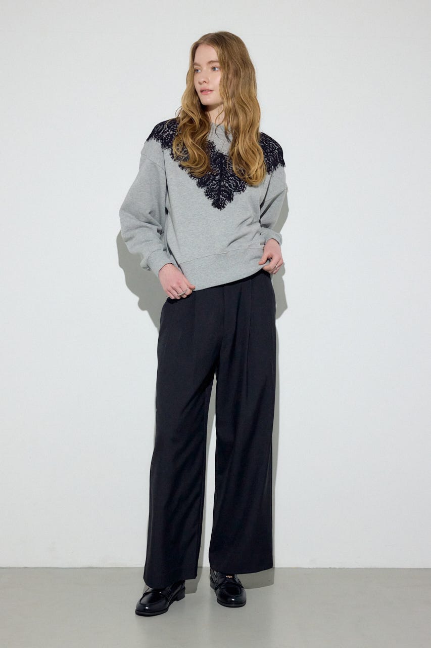 バイカラーレースクルーネックスウェット T.GRY FREE