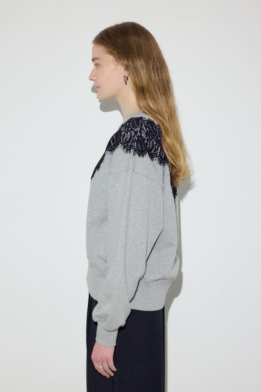 バイカラーレースクルーネックスウェット T.GRY FREE