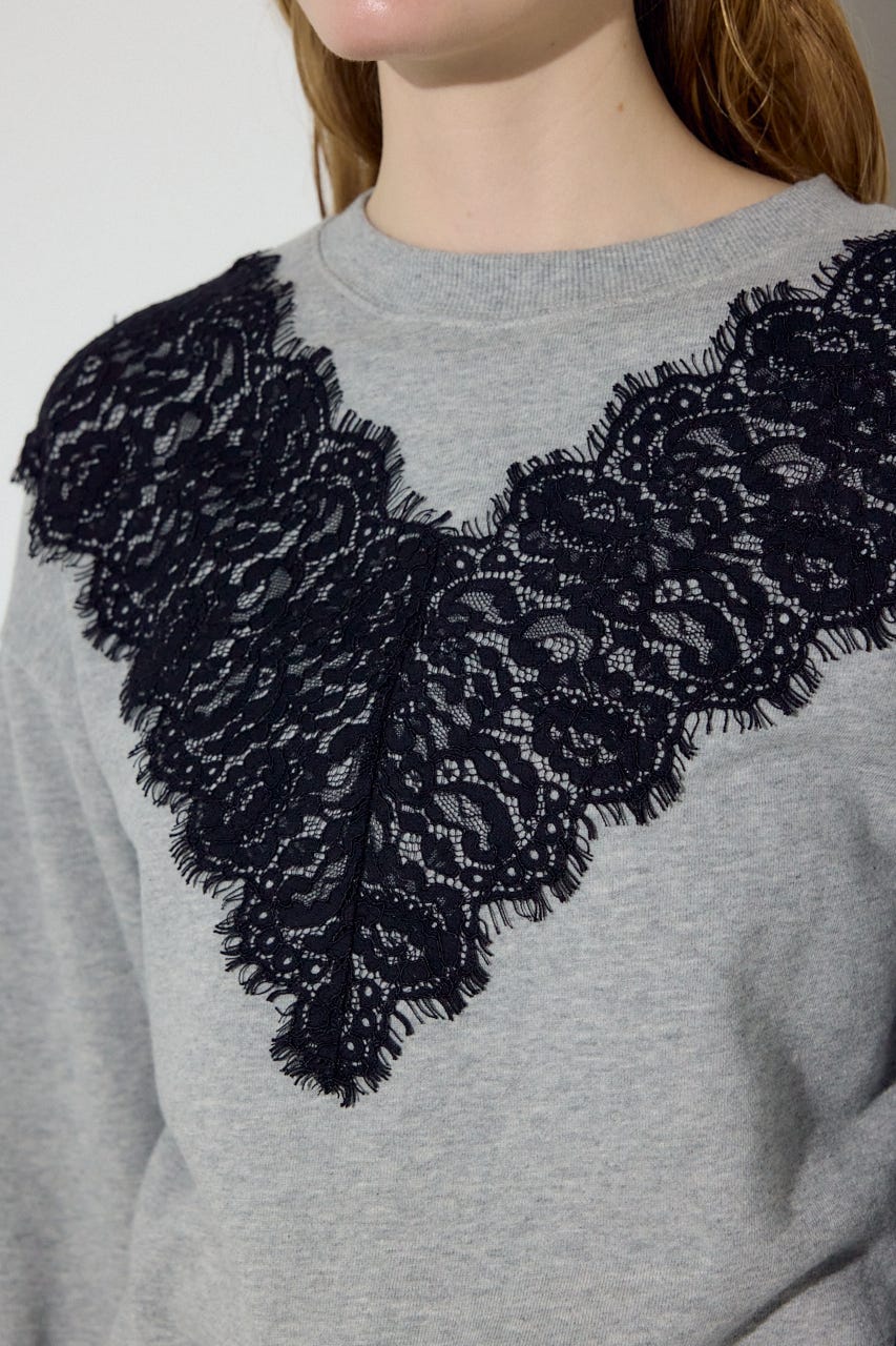 バイカラーレースクルーネックスウェット T.GRY FREE