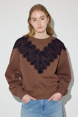 バイカラーレースクルーネックスウェット