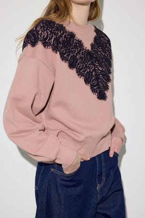バイカラーレースクルーネックスウェット