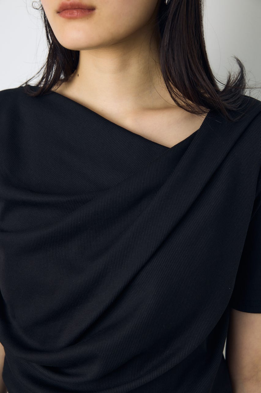 【接触冷感】ドレープ5分袖トップス BLK M