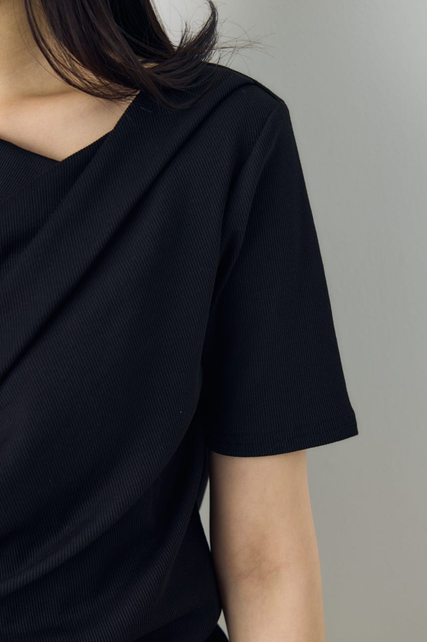 【接触冷感】ドレープ5分袖トップス BLK M
