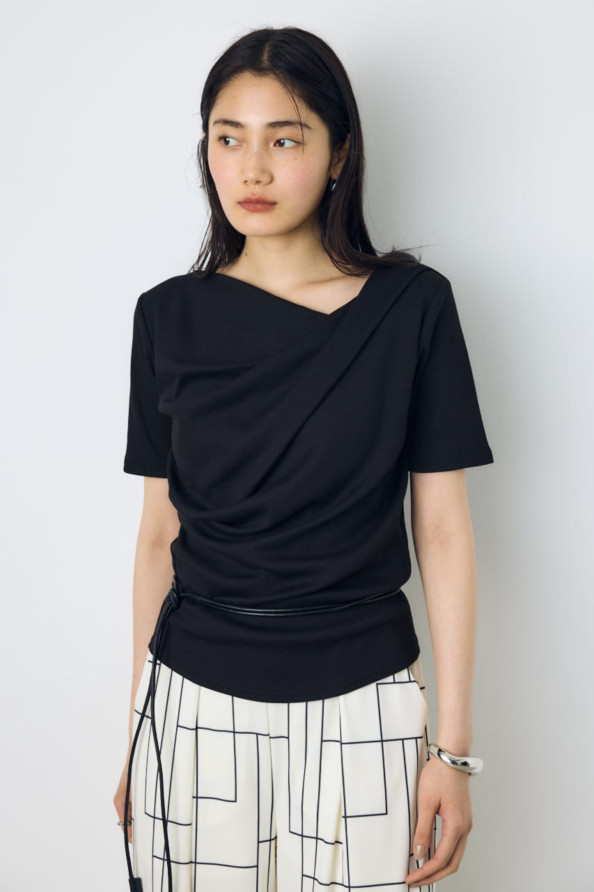 【接触冷感】ドレープ5分袖トップス BLK M