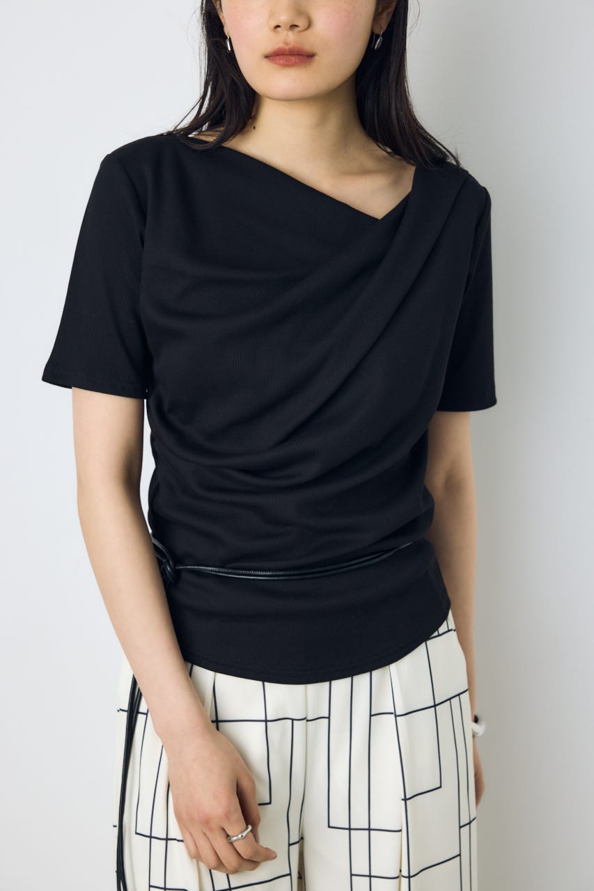 【接触冷感】ドレープ5分袖トップス BLK M