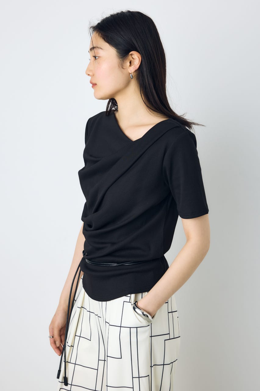 【接触冷感】ドレープ5分袖トップス BLK M