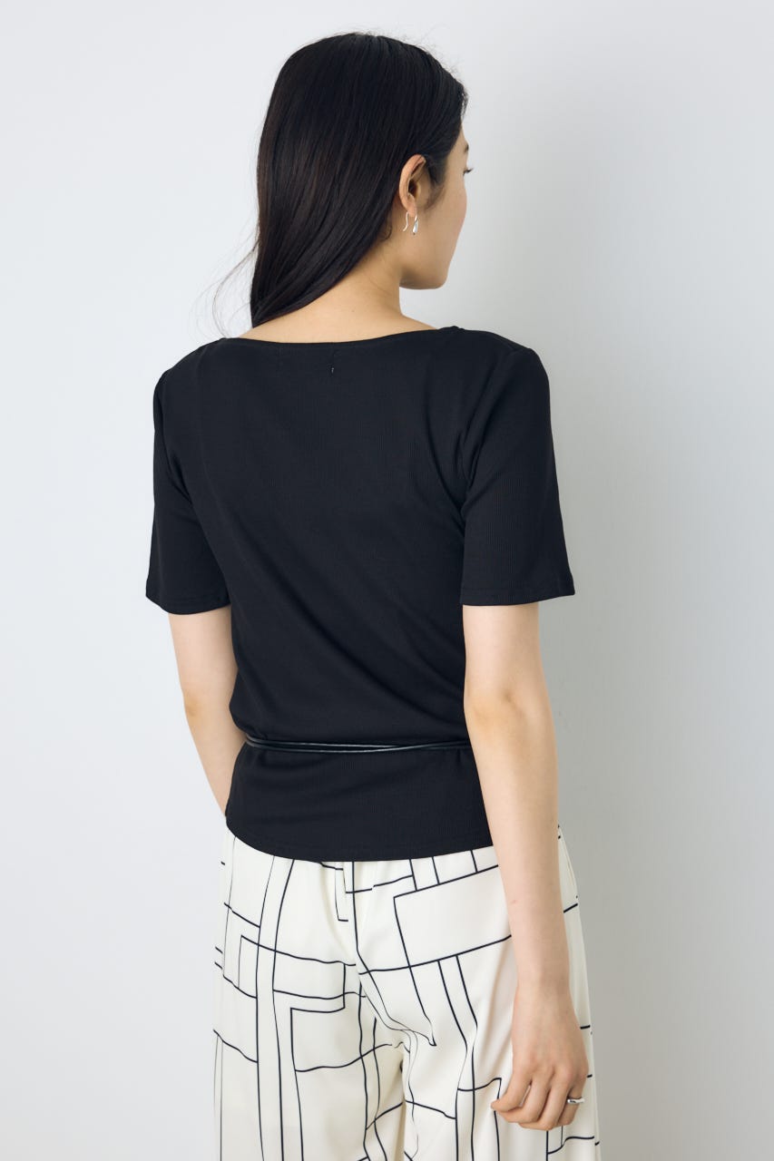 【接触冷感】ドレープ5分袖トップス BLK M