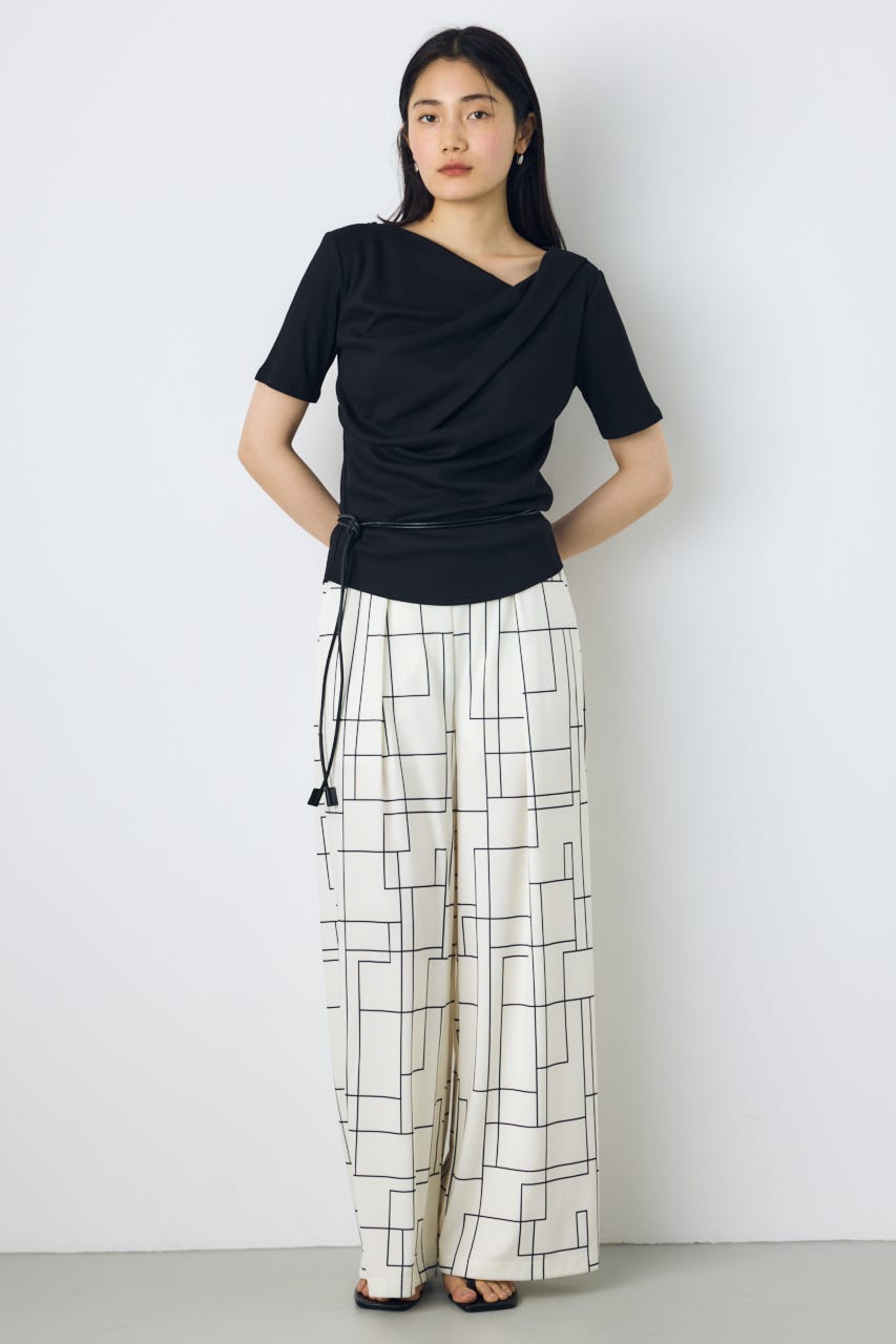【接触冷感】ドレープ5分袖トップス BLK M