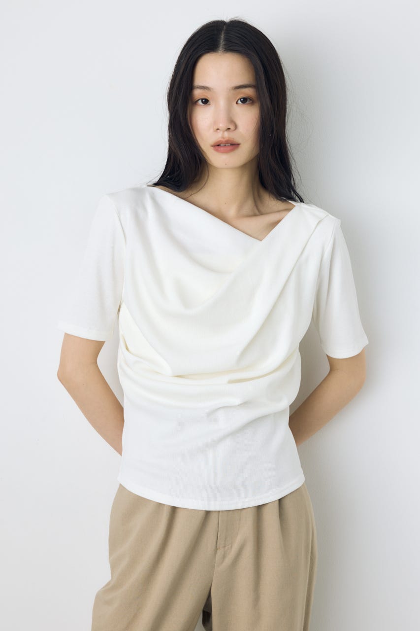 【接触冷感】ドレープ5分袖トップス O/WHT M
