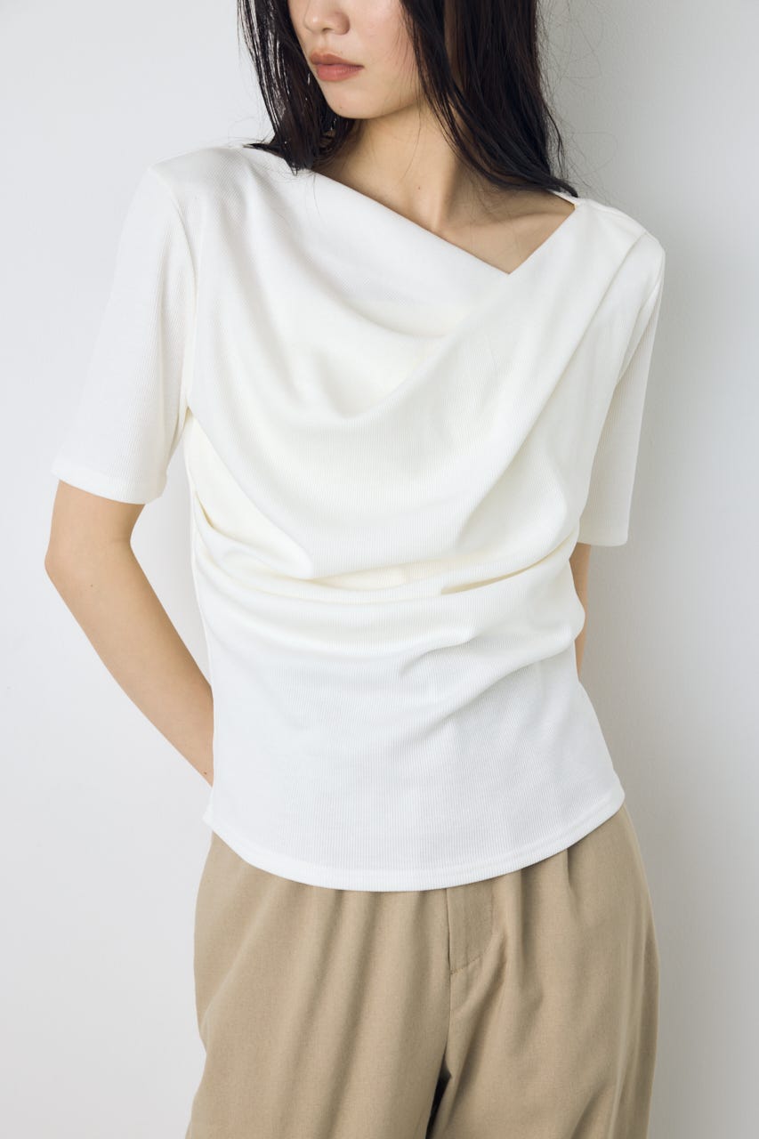 【接触冷感】ドレープ5分袖トップス O/WHT M