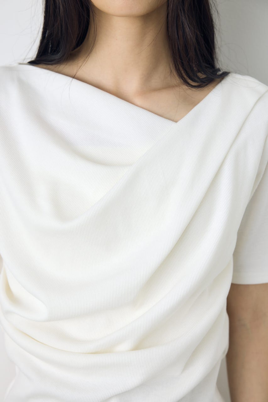 【接触冷感】ドレープ5分袖トップス O/WHT M
