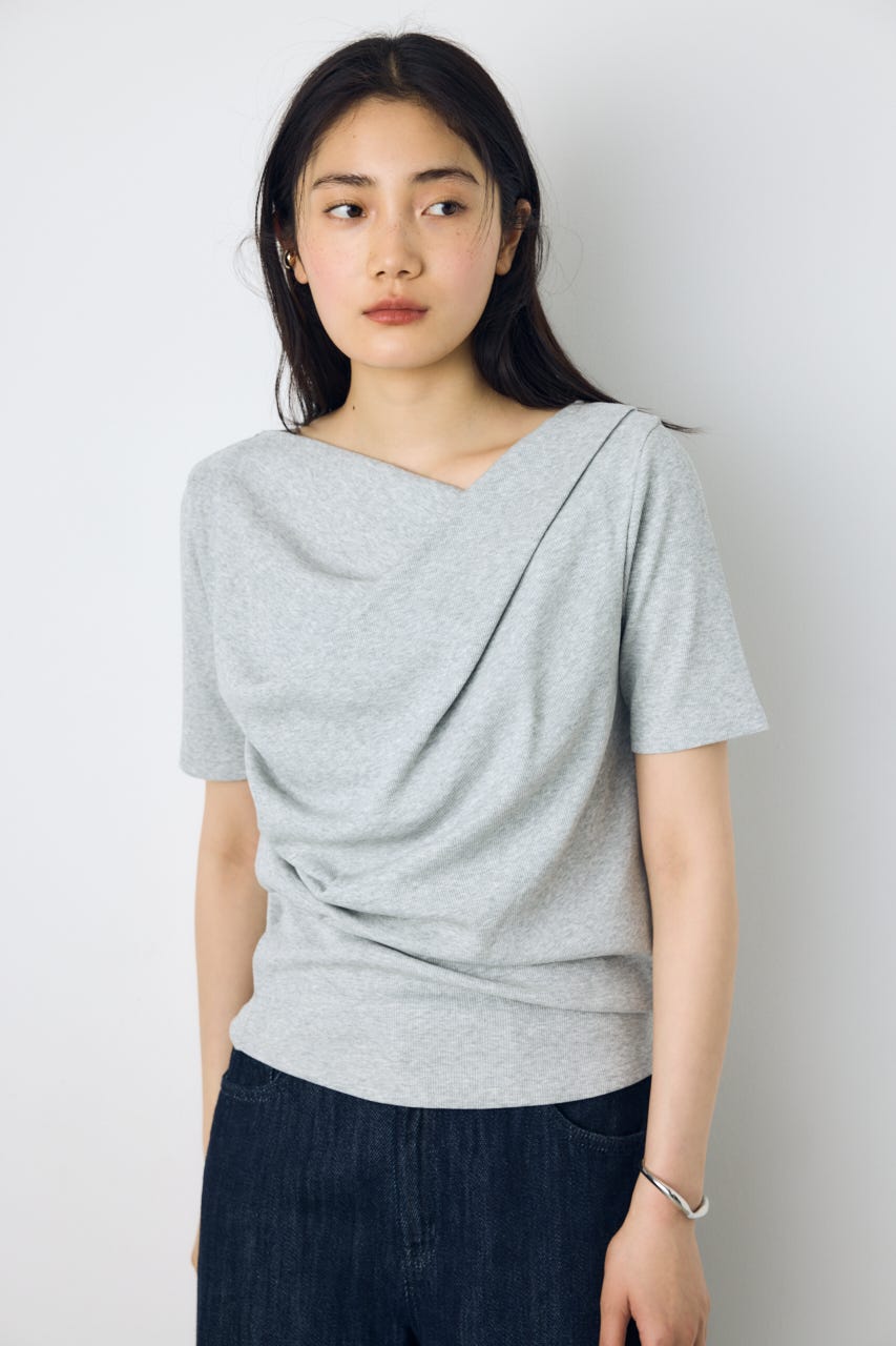 【接触冷感】ドレープ5分袖トップス T.GRY M