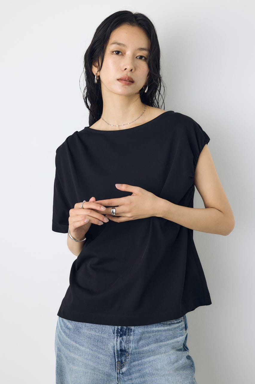【接触冷感】アシンメトリードレープトップス BLK FREE