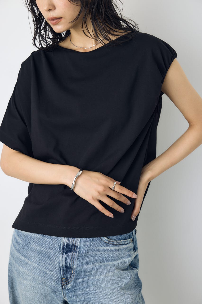 【接触冷感】アシンメトリードレープトップス BLK FREE