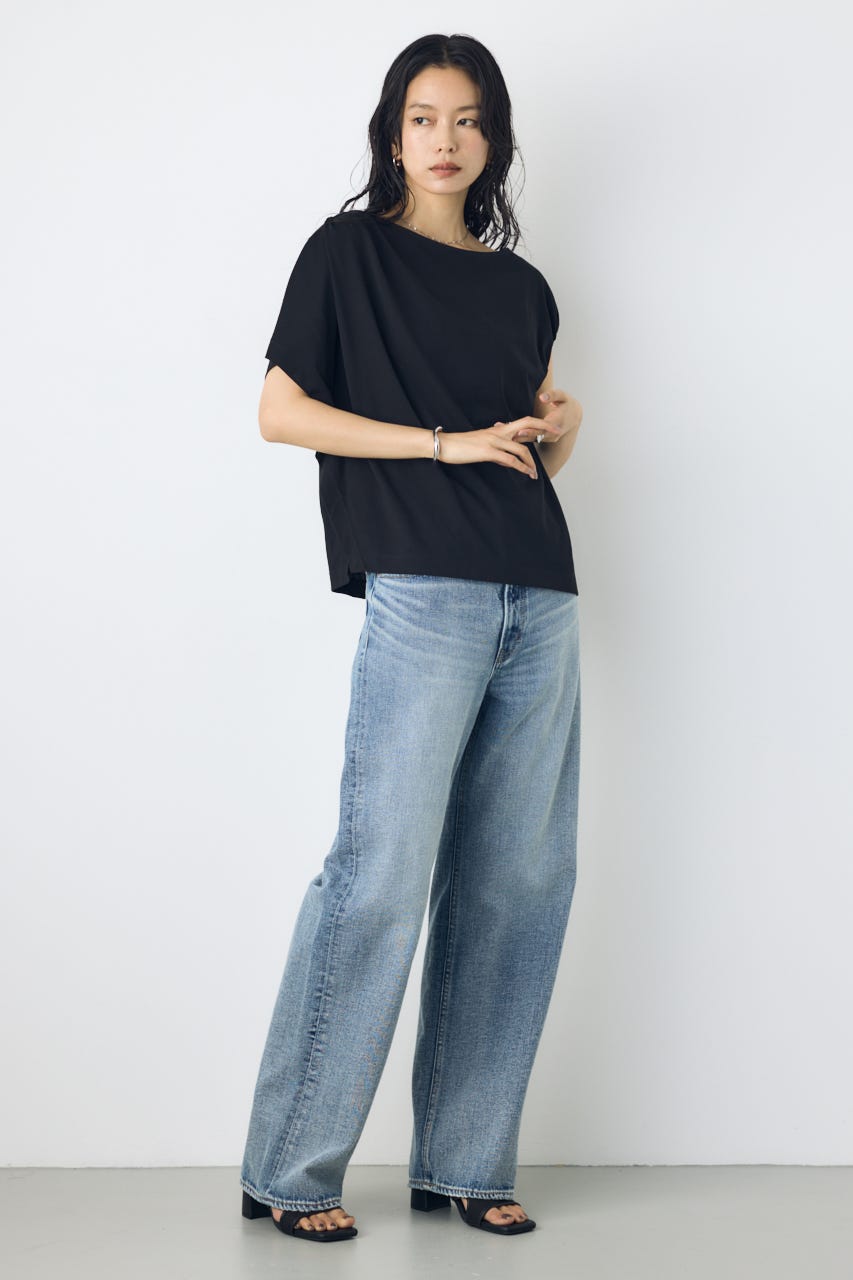 【接触冷感】アシンメトリードレープトップス BLK FREE
