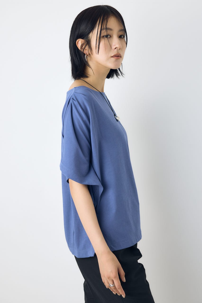 【接触冷感】アシンメトリードレープトップス BLU FREE