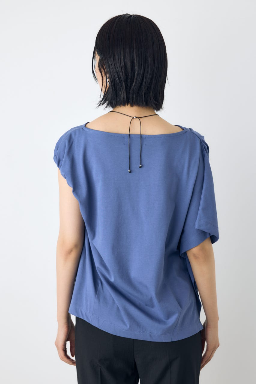 【接触冷感】アシンメトリードレープトップス BLU FREE