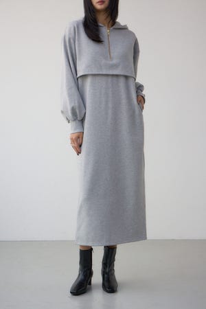 レイヤード風裏起毛フーディーワンピース